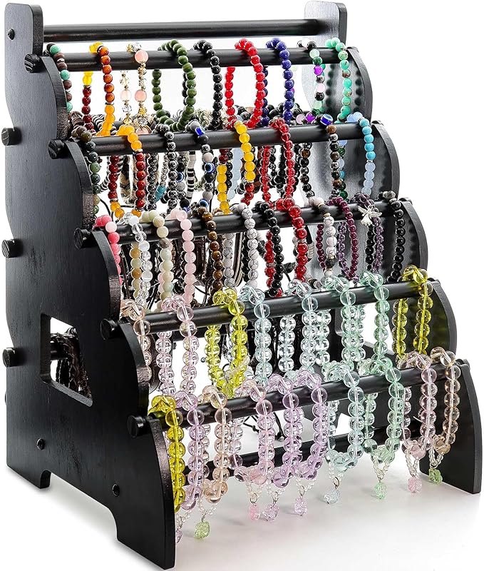 Wooden Bracelet Holder 8 Tier Jewelry Bracelet Display Stand, Portable Organizer for 150-240 Bangles & Scrunchies - for Vendors,Retail Stores, Craft Shows, and Home Storage (black)