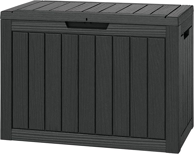 Outdoor Storage Box, Weather-Resistant Resin Deck Box for Patio, Balcony, Poolside, Holds Garden Tools & Cushions (45 Gallon, Black)