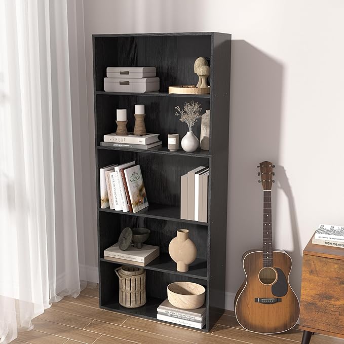 5 Tier book shelf,5 Cube Storage Organizer,5 Tier Cube Low Bookcase Freestanding Storage Display Organizer, 54 Inch Versatile Cubes Shelf and Cubby Storage for Any Space (Black, 5 Cube-W(23.6inch)