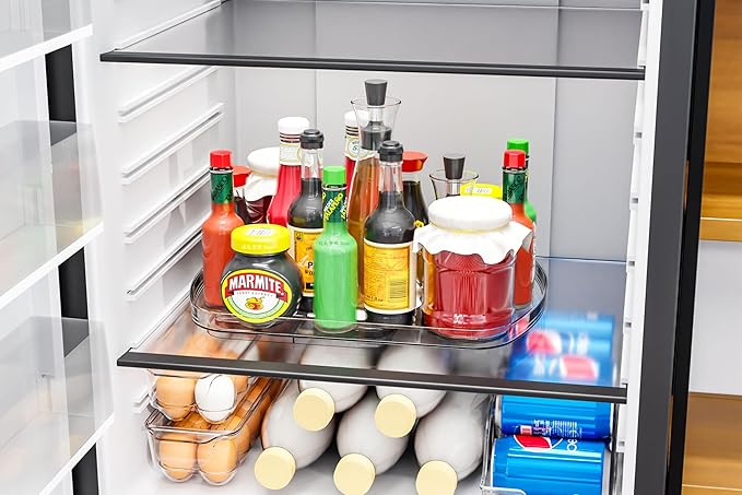 Yieach Clear Refrigerator Lazy Susan Turntable,15.7''x11.8'',Rectangular Fridge Turntable Organizer,Large Rotating Fridge Tray for Kitchen,Countertop,Pantry,Cabinet,Jars and Condiment Organizer,2 Pack