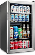 Ivation 126 Can Beverage Refrigerator | Freestanding Ultra Cool Mini Drink Fridge | Beer, Cocktails, Soda, Juice Cooler for Home & Office | Reversible Glass Door & Adjustable Shelving, Stainless Steel
