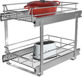 2 Tier Pull Out Cabinet Organizer (11" W x 22" D), Roll Out Shelves and Drawer for Kitchen Pantry Storage Basket, Heavy-Duty Metal Sliding Shelf
