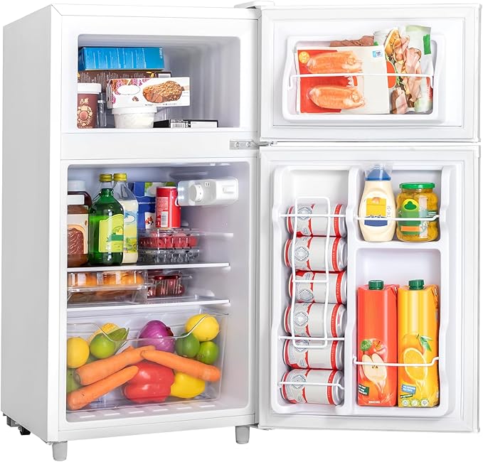 Manastin 3.55 Cu.Ft Mini Fridge with Freezer, Small Fridge with 2 Doors for Office, Kitchen, Dorm and Bedroom, Mini Refrigerator with Adjustable Shelves (White)