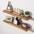 Axeman 32 inch Floating Shelves for Wall - 8'' D Live Edge Rustic Solid Elm Wood Floating Shelves Wall Mounted, Wall Shelves with Invisible Bracket for Living Room Bedroom Kitchen, Set of 2 Natural