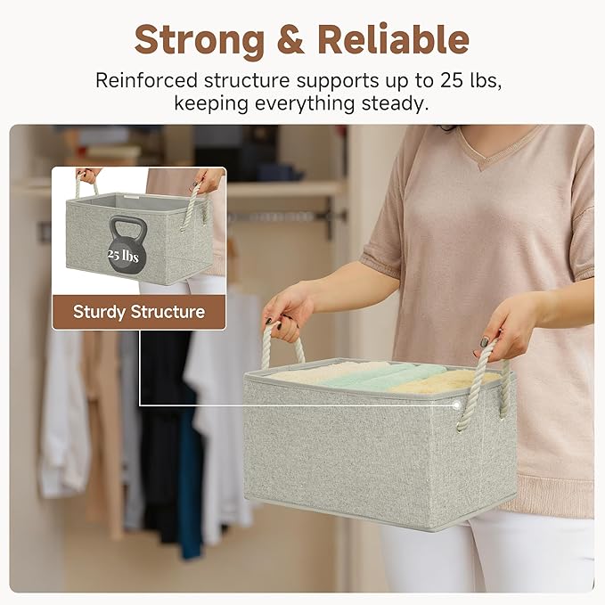 StorageWorks Storage Baskets for Shelves, Foldable Fabric Closet Storage Bins with Handles, Fabric Storage Bins Clothes Organizer, Gray, 3-Pack, Large