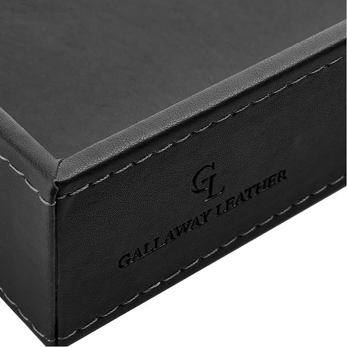 GALLAWAY LEATHER Valet Tray for Men - Nightstand Organizer EDC Tray for Wallet and Keys - Dresser Leather Catchall Dump Key Tray - Bedside Table Tray Organizer Key Bowl for Entryway Table (Black)
