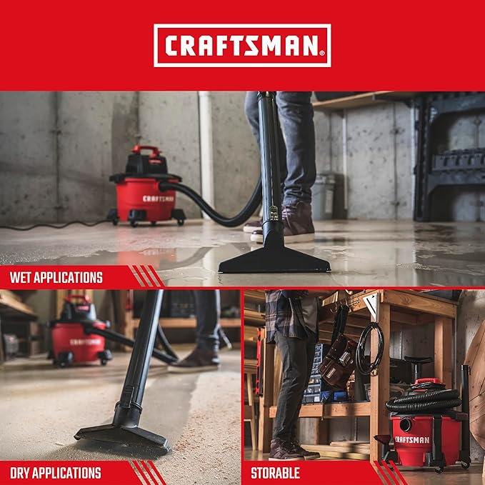 Craftsman CMXEVBE17584 6 Gallon 3.5 Peak HP Wet/Dry Vac, Portable Shop Vacuum with Attachments and Dust Collection Bags