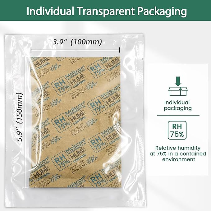 75% Two-Way Humidity Control Packs, 60 Gram 5 Pack for Storing 1 lb, Size 60 Moisture Control Packets Individually Wrapped, Humidifier Packs for Storage Containers Hydration Packets