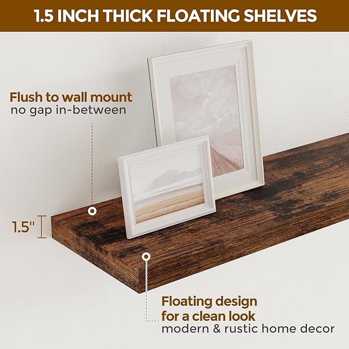 36x9.3 Floating Shelves for Wall, Wood Floating Shelf 36 Inch Long, Large Deep Wall Shelves for Home Decor & Storage, Rustic Deep Shelf for Living Room, Bedroom, Kitchen, Rustic Brown Color