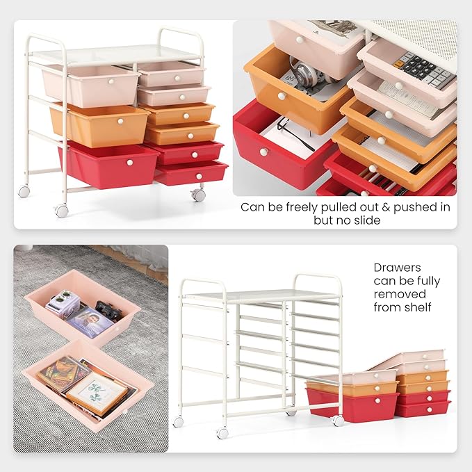 Giantex 9 Drawers Rolling Cart, Classroom Organizers, Storage Cart with Wheels, for Teacher Office Home School Supplies Tool Craft Art Paper, Macaron Multicolor