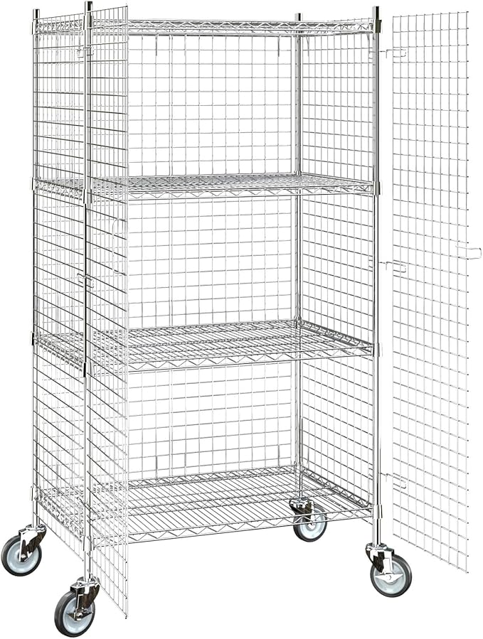 24"x36"x70" Metal Wire Chrome Security Heavy Duty Commercial NSF Certified Storage Unit | Mobile Wire Security Cage Kit