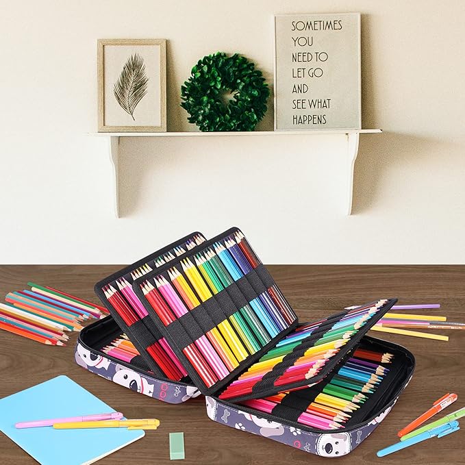 JAKAGO 220 Slots Colored Pencil Case Large Capacity Pen Holder for Artist Painter Zipper Organizer Bag for Marker Highlighter Storage Case for Office Sketch Travel Supplies (Dog)