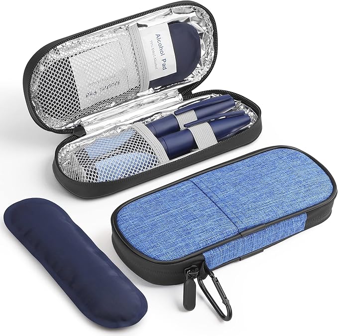 Insulin Cooler Travel Case Diabetic Medication Insulated Cool Organizer with 2 Reusable Ice Packs for Insulin Pen and Other Diabetic Supplies, for the Daily Life and Trip(Blue)