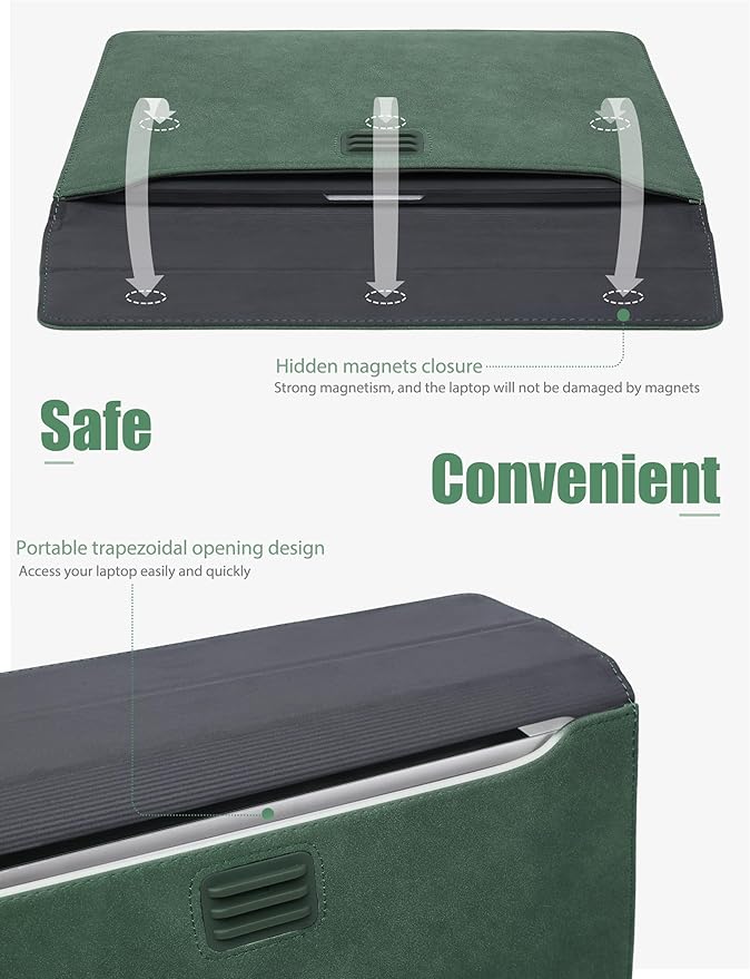 HYZUO 15-16 Inch Laptop Sleeve Bag with Adjustable Stand Feature for MacBook Pro 16 M4/M3/M2/M1 2025-2019, XPS 15, MacBook Pro 15 2015-2012, Case with Pouch, Midnight Green