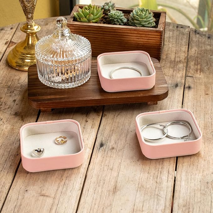 SANQIANWAN Set of 3 Small Stackable Jewelry Organizer Trays Mini Jewelry Drawer Oragnizer Small Jewelry Display Tray for Necklace Bracelet Rings Earrings and Makeup (LightPink)
