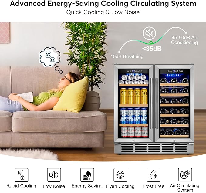 30" Wine and Beverage Refrigerator - Dual Zone Wine and Beverage Cooler, Under Counter/Freestanding Wine and Beer Fridge Holds 29 Bottles & 110 Cans - Ideal for Home, Bar, and Office-Premium Cooling
