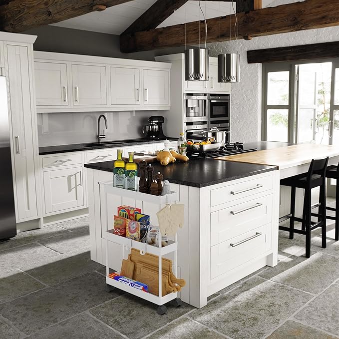 Simple Houseware 3-Tier Slim/Narrow Storage Cart with Handle, 5.5'' Wide x 26.5'' Height Rolling Organizer for Kitchen, Bathroom, Laundry Room - White