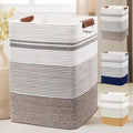 DOFASAYI Laundry Basket - 85L Large Cotton Rope Blanket Basket with Leather Handles, Decorative Storage Hamper, Clothes Hamper for Living Room, Bedroom, Rice Brown & White