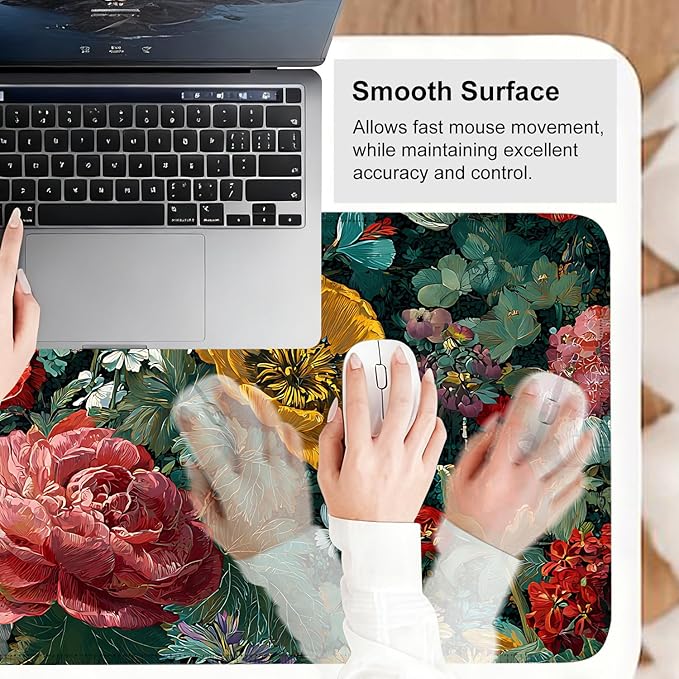Vintage Oil Painting Floral Mouse Pad – Large Extended Desk Mat 31.5 x 11.8 in– Baroque Style Botanical Design, Waterproof Surface, Non-Slip Rubber Base, Oversized Mouse & Keyboard Pad for Art Lovers