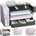 gianotter Wood Desk Organizers and Accessories with File Holder, 4-Tier Desk Accessories & Workspace Organizers with Drawer and Pen Holder, Paper Organizer for Office Supplies (Black)