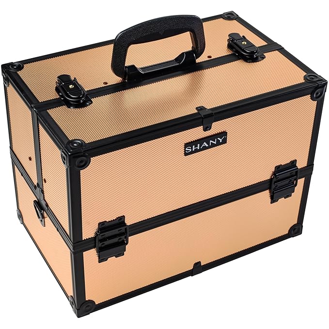 SHANY Essential Pro Makeup Train Case Cosmetic Box Portable Makeup Case Cosmetics Beauty Organizer Jewelry storage with Locks, Multi Compartments Makeup Box and Shoulder Strap - Black Rose