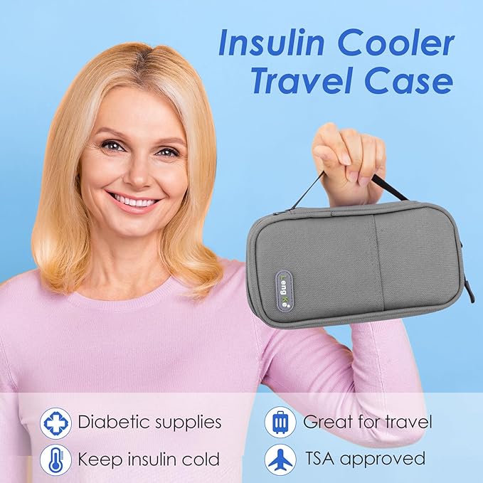 YOUSHARES Insulin Cooler Travel Case - Travel Medicine Cooler Bag for Insulin Pens and Diabetes Supplies Travel, Insulin Pen Case with 2 TSA Approved Gel Ice Pack (Grey)
