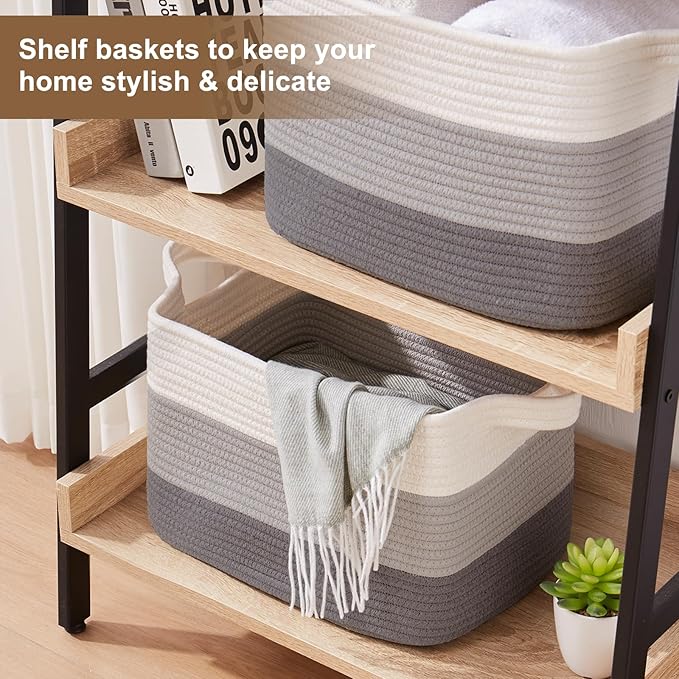 Storage Basket for Organizing, Woven Baskets for Storage, Rectangle Decorative Baskets for Shleves, Closet, Toys, Books, Nursery Organizer Bins - Pack of 3 (Gradient Gray, 15.75"x11.8"x9.85")