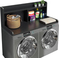 2-Tier Washer Dryer Countertop, 18.5" Raised Height Laundry Countertop with Edge Rails and Non-Slip Pad, 54"W x 27.55"D Washer and Dryer Topper for Laundry Room Storage Organization (Black)