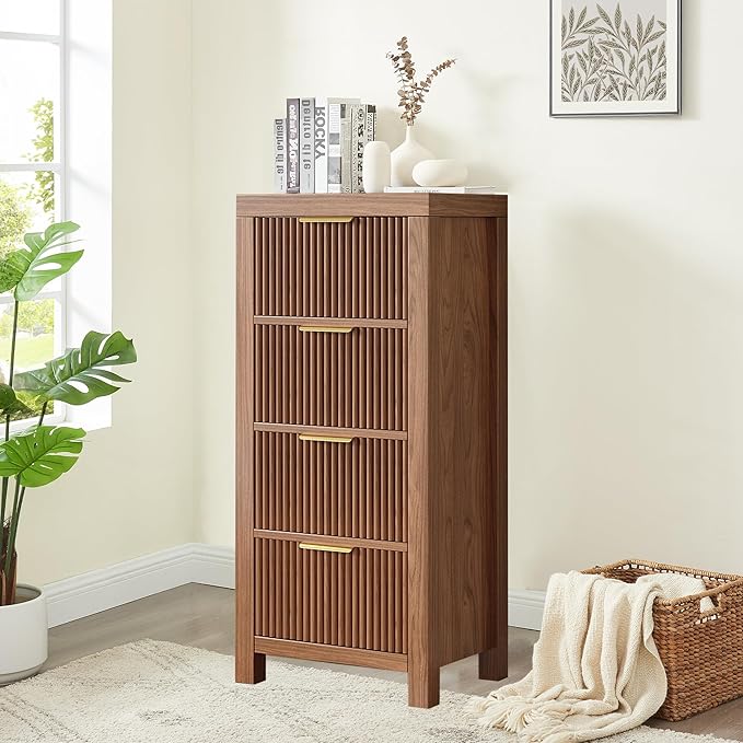 Mid-Century Modern Tall Wooden Dresser with 12 Spacious Drawers, Entryway Storage Chest with Smooth Metal Handles, Bedroom Clothes Organizer for Entryway, Office, and Small Spaces, Walnut X3