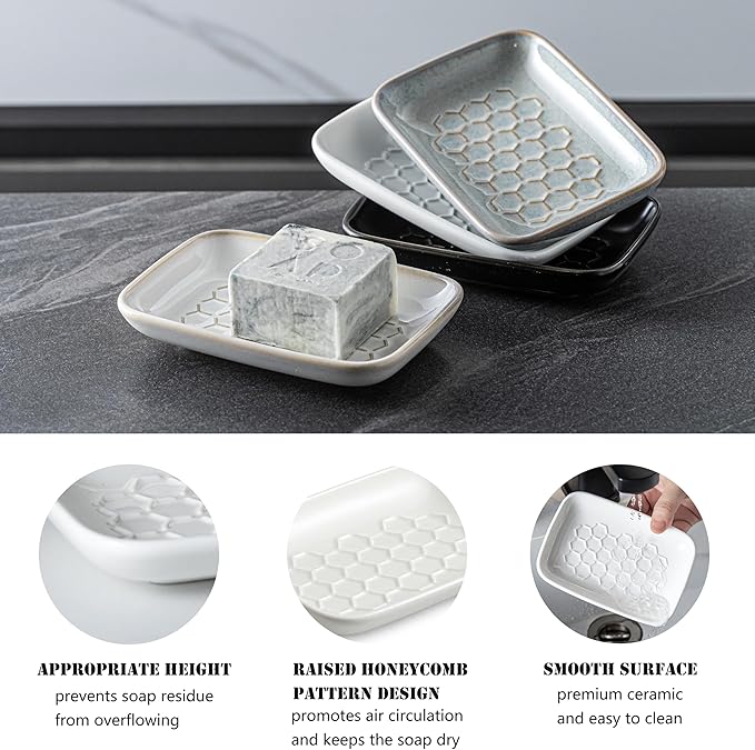 Gomakren Soap Dish for Shower, Bar Soap Holder, Christmas Ceramic Soap Dishes for Bar Soap, Sponge Holder Soap Saver Soap Tray for Bathroom Kitchen Sink, 5.5 Inch, White