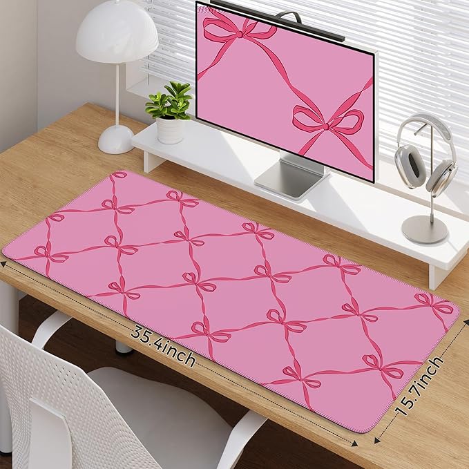 iCasso Desk Mat for Keyboard and Mouse, Large Mouse Pad for Desk, Desk Matt for Desktop, Desk Pad Mat, Anti-Slip Big Mousepad with Stitched Edges for Computer(Woven Bow)