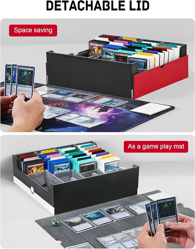 ZLCA Card Storage Box Holds 3200+, Deck Storage Case with 4 Stoppers, Card Organizer for TCG MTG PTCG(Red&White)