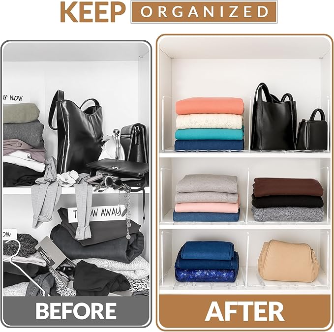 Adjustable Bag & Purse Organizer for Closet | Clear Shelf Dividers for Closet Organization, Vertical Handbag Separator for Sweater, Shirts & Clutches, Perfect for Bedroom, Living Room, Home
