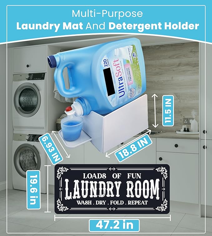 TidyFriend Laundry Detergent Holder with Laundry Room Rug Runner, Detergent Stand for Spill Protection, Non-Slip Runner Mat, and Stylish Room Organizer for Home & Laundry Spaces (Kit)