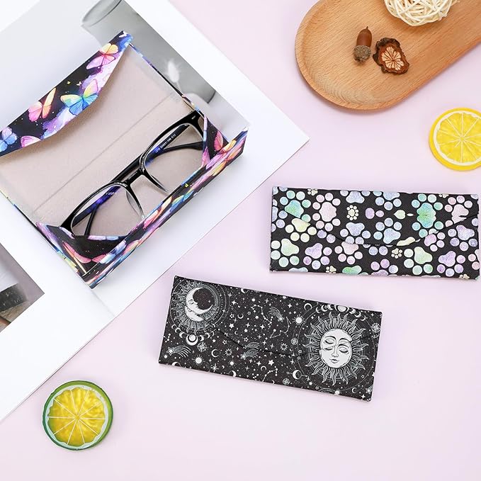 Foldable Glasses Case, Magnetic PU Leahter Sunglasses Case, Cute Hard Shell Folding Eyeglass Cases for Women Kids