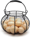 CVHOMEDECO. Elegant Wire Egg Basket with swimming Handle Primitives Vintage Gathering Basket. Black