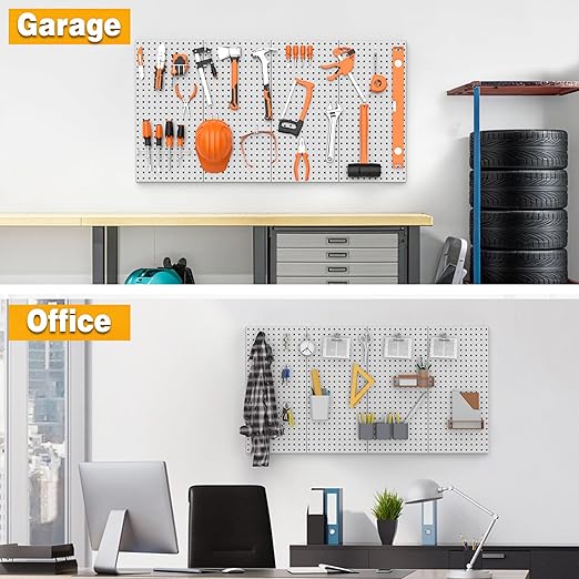 Pegboard Smith Metal Pegboard Panels 12" x 24", 4 Pack Grey Wall Mounted Tool Organizer Boards, Heavy Duty Tool Storage Peg Board for Garage, Workbench, Office, Fits 1/4" Peg Hooks