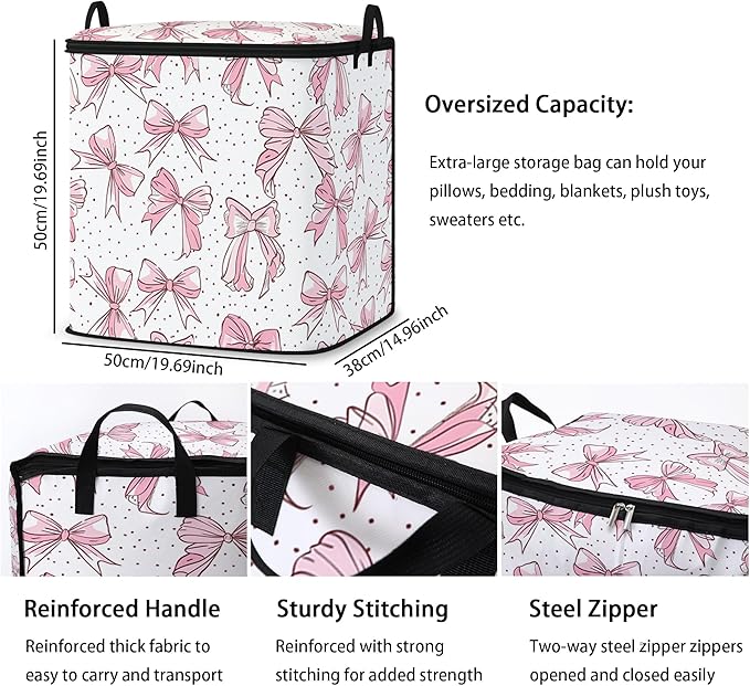 king comforter storage bag,clothes blanket bedding pillow quilt organizer for closet,fabric moving bags with portable handles and zipper 95L(2pack)