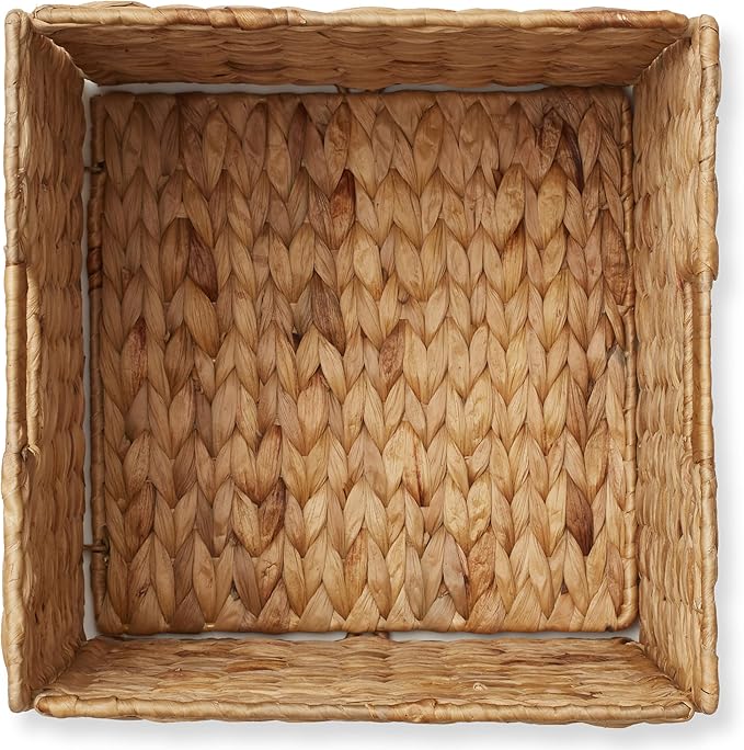 Casafield 13" x 13" Water Hyacinth Storage Baskets, Natural - Set of 4 Collapsible Cube Organizers, Woven Bins for Bathroom, Bedroom, Laundry, Pantry, Shelves