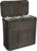 The Basket Lady 3-Compartment Wicker Laundry Sorter Hamper, 30 in L x 15 in W x 28 in H, Antique Walnut Brown