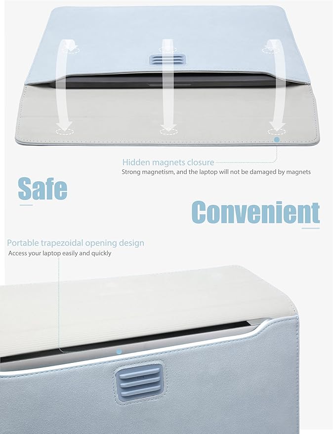 HYZUO 15-16 Inch Laptop Sleeve Bag with Adjustable Stand Feature for MacBook Pro 16 M4/M3/M2/M1 2025-2019, XPS 15, MacBook Pro 15 2015-2012, Case with Pouch, Pale Blue