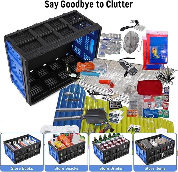 55L Collapsible Crates for Storage,Stackable & Collapsible Milk Crates, Stackable Storage Baskets, Folding Storage Containers for Organizing Tools, Books, Food, Drinks, Camping & Transport