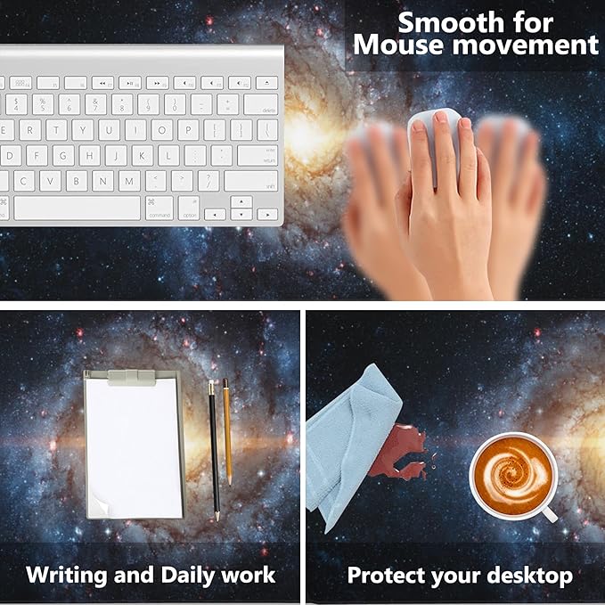 Desk Mat,Spiral Galaxy and Stars Gaming Mouse Pad,XXL Extended Mouse Pad Mat for Office,Computer,Keyboard with Non-Slip Base Stitched Eges Mousepad 35.4x15.75 inch