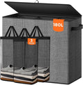 180L Laundry Hamper 3 Section, Large Laundry Basket with Lid, Laundry Basket Organizer with Handles, Grey Divided Laundry Baskets, Clothes Hampers for Laundry, Bedroom, Bathroom