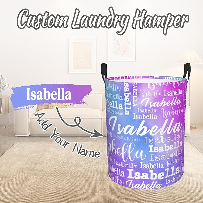 Custom Name Laundry Hamper, Personalized Laundry Baskets with Name for Boys Girls Women Men, Customized Collapsible Dirty Clothes Hamper Easy Storage Gifts for Bedroom Bathroom Living Room