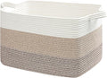 Goodpick Large Woven Blanket Basket 23.6" x 15.7" x 13.8" Cotton Rope Storage Organizer for Dirty Clothes Pillows, Soft Toy Storage Basket for Nursery Home Decor, White & Light Brown