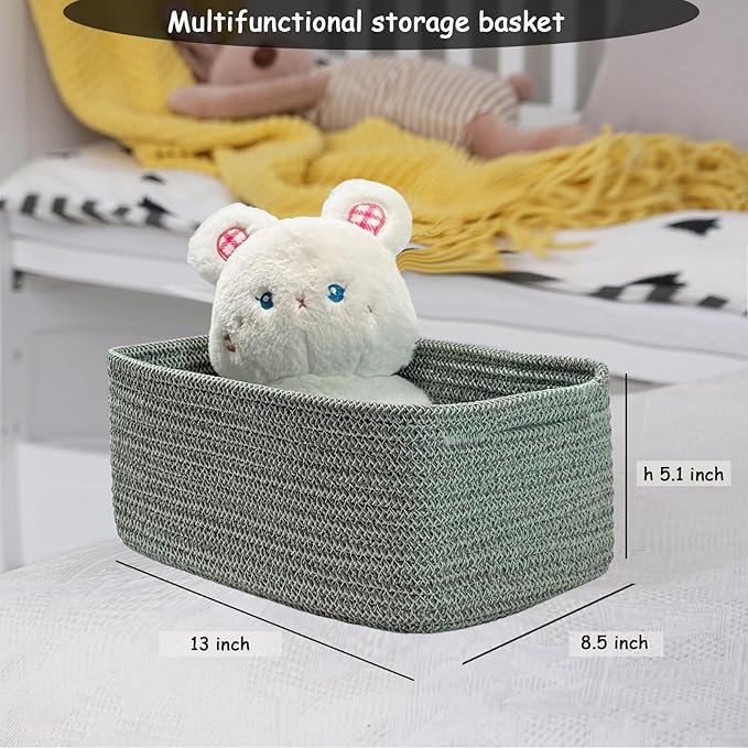 COMFY-HOMI 13" x 8.5" x 5.1" Storage Baskets for Organizing | Cotton Rope Woven Basket | Toy Storage Bin Box | Basket for Shelves, Closet Organizer Bin, Decorative Closet Shelf, 1 Pack, green