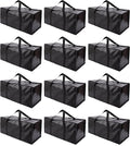 Extra Large Moving Bags with Zippers & Carrying Handles, Heavy-Duty Storage Tote for Space Saving Moving Storage, Fold Flat, Alternative to Box and Bin - 12 Pack, Black