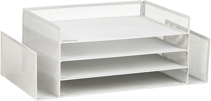 Mind Reader Desktop Organizer, File Storage, Paper Tray, Workspace, Office, Metal Mesh, 16.75" L x 9.15" W x 6" H, White