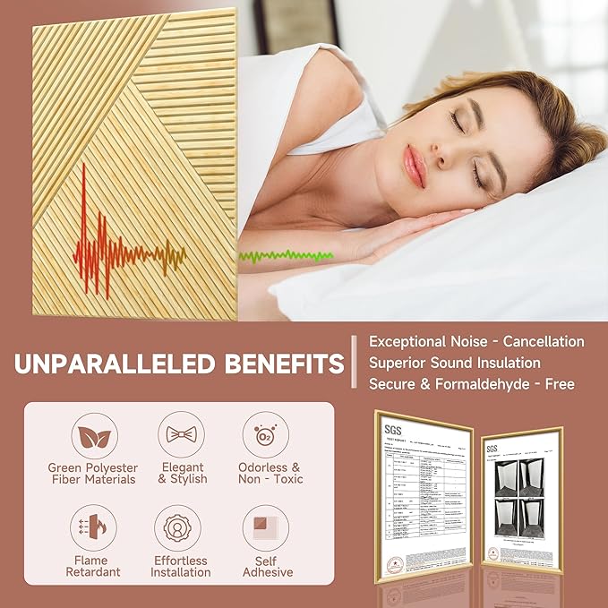 TO-TH Acoustic Wall Panels,6 Pack Total Size 72 x 48 Inches,Self-Adhesive Decorative Acoustic Panels for Wall and Ceiling,3D UV Printing with Wood Look,Natural Oak